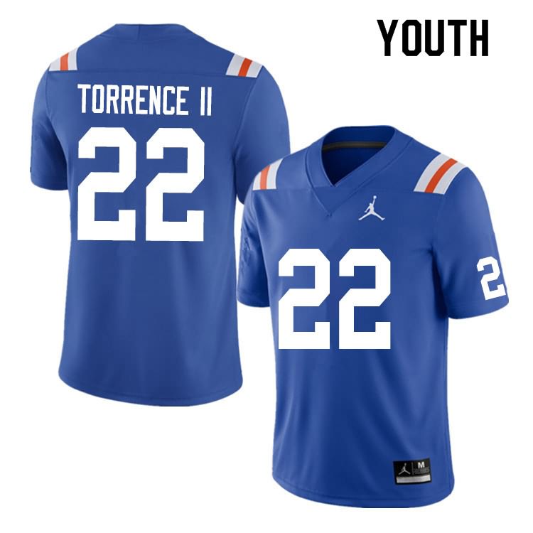 NCAA Florida Gators Rashad Torrence II Youth #22 Nike Blue Throwback Stitched Authentic College Football Jersey XZW8164NM